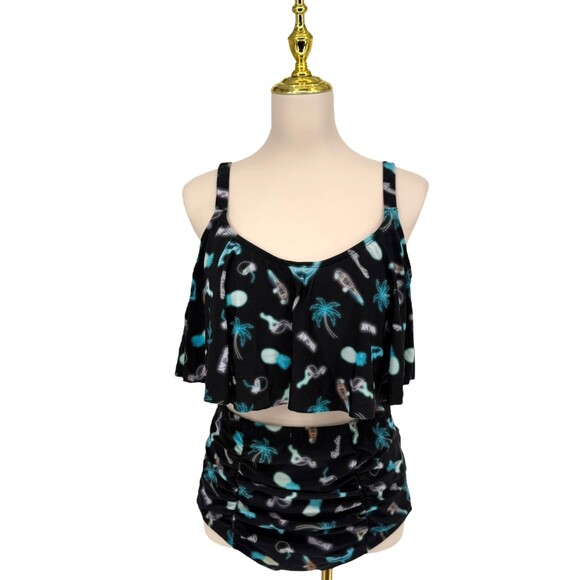 Torrid Flounce Bikini Swim Set 1X 14 16 Tropical Neon Print High Waist Bottom - Picture 2 of 16